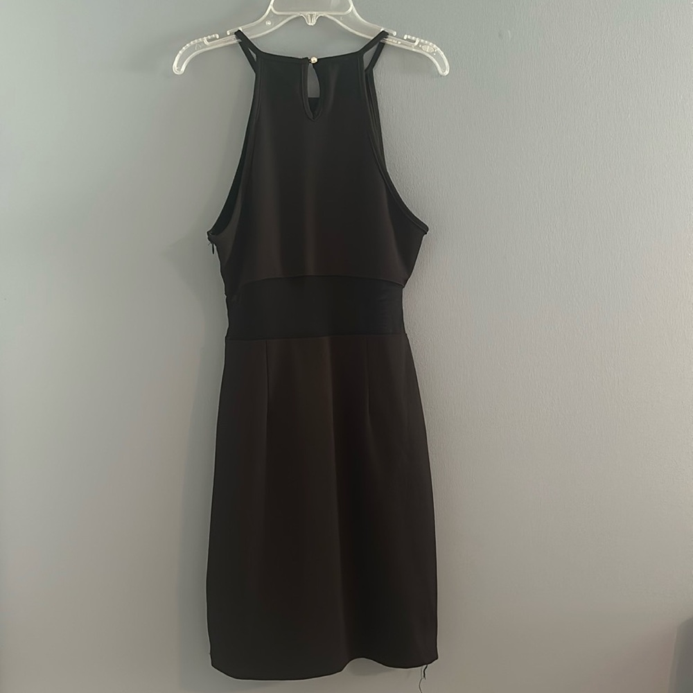 Women’s black dress with mesh mid section